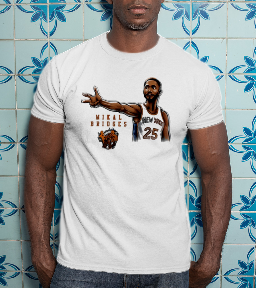 Mikal Bridges New York Knicks 25 Basketball Pose T-Shirt
