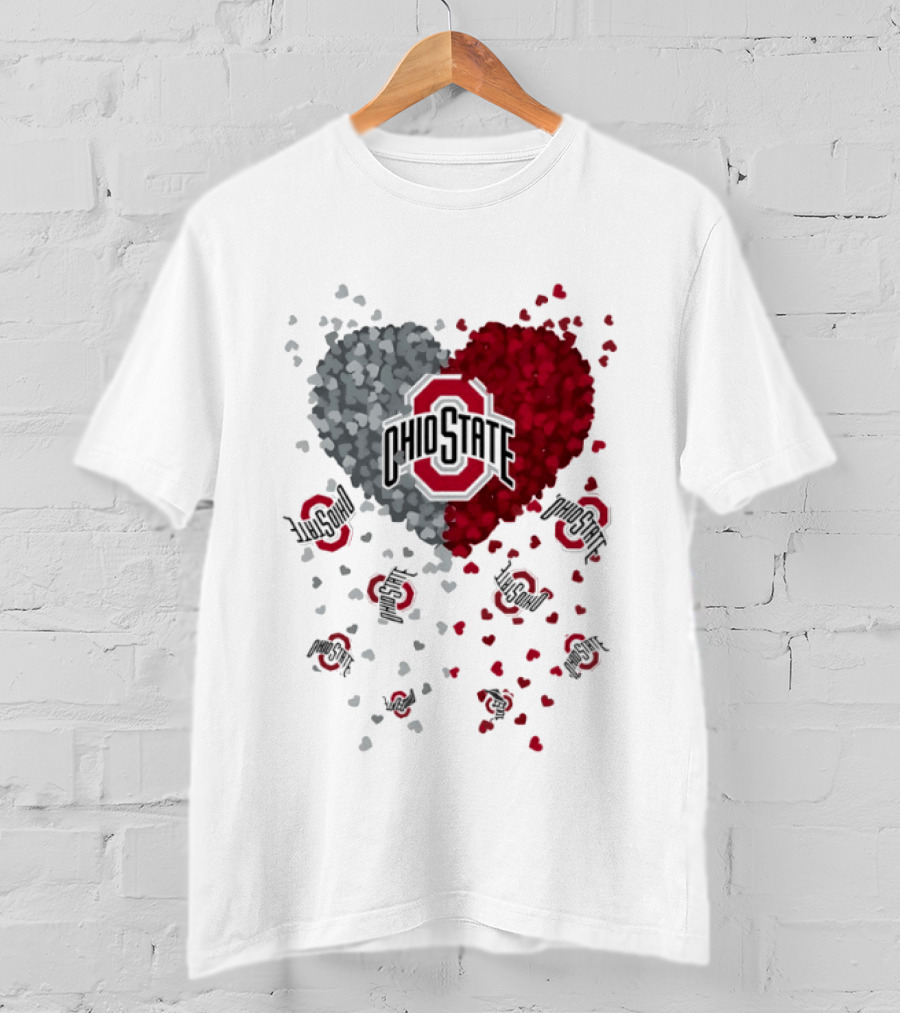 Heart Of Ohio State Buckeyes Football 2026 Red And Gray Hearts With Buckeye Logos T-Shirt