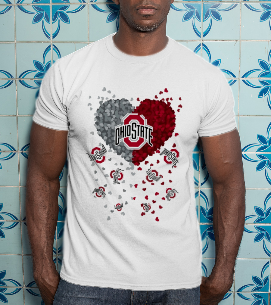 Heart Of Ohio State Buckeyes Football 2026 Red And Gray Hearts With Buckeye Logos T-Shirt