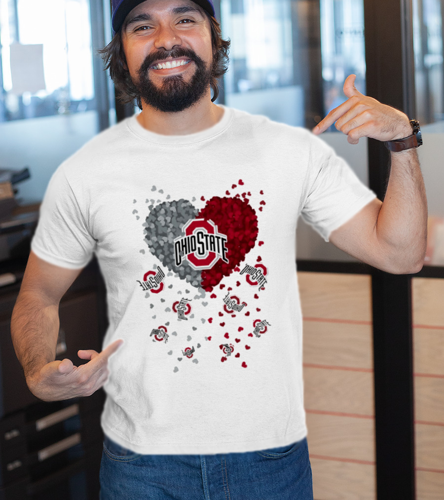Heart Of Ohio State Buckeyes Football 2026 Red And Gray Hearts With Buckeye Logos T-Shirt
