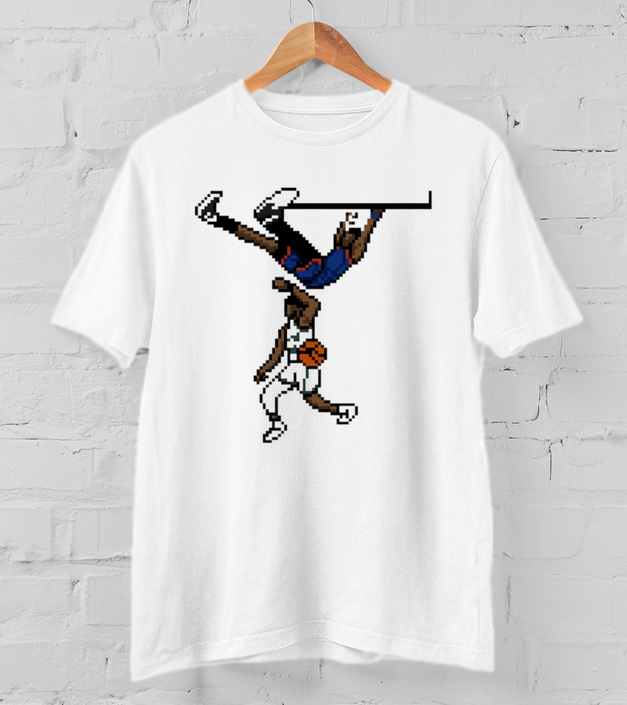 Knicks Vs Celtics OG Anunoby Dunks Against Jayson Tatum Pixel Art 8 Bit T-Shirt