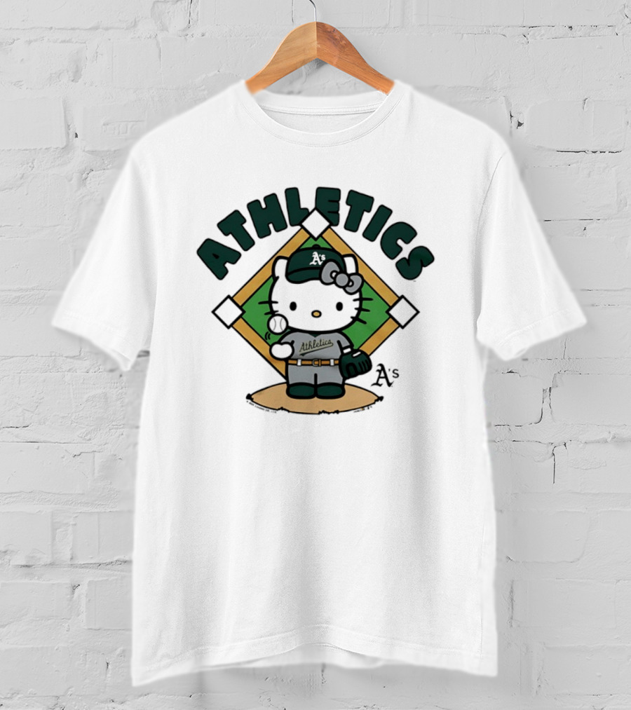Athletics Hello Kitty MLB Collaboration Baseball Character With A's T-Shirt