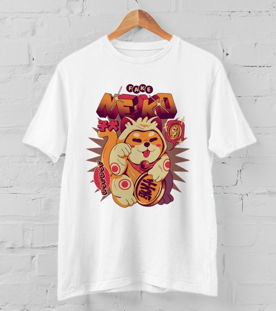 Fake Neko Shiba Inu Lucky Cat Coin Japan T-Shirt