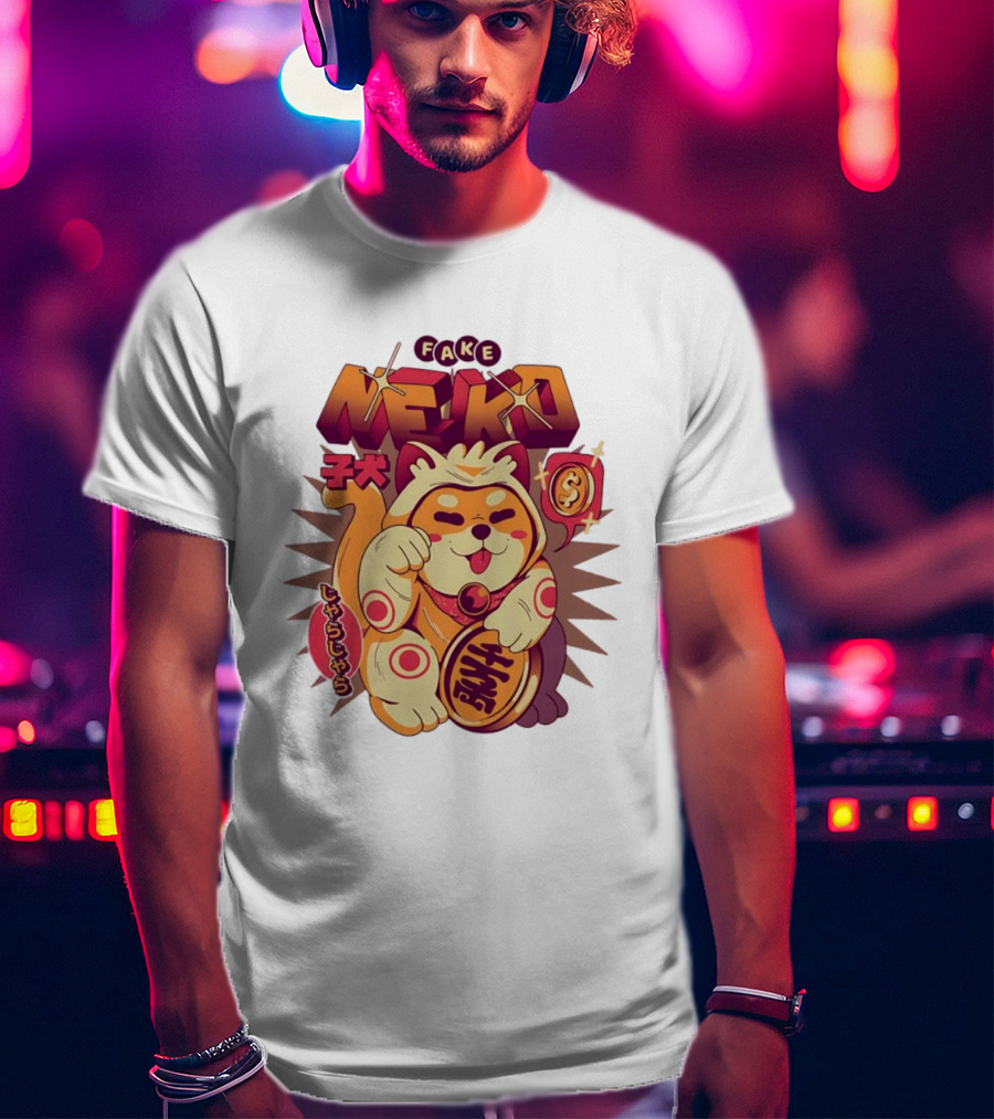 Fake Neko Shiba Inu Lucky Cat Coin Japan T-Shirt