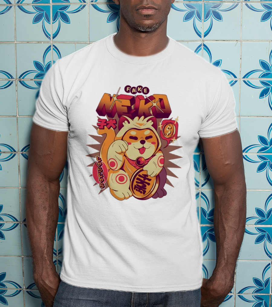 Fake Neko Shiba Inu Lucky Cat Coin Japan T-Shirt