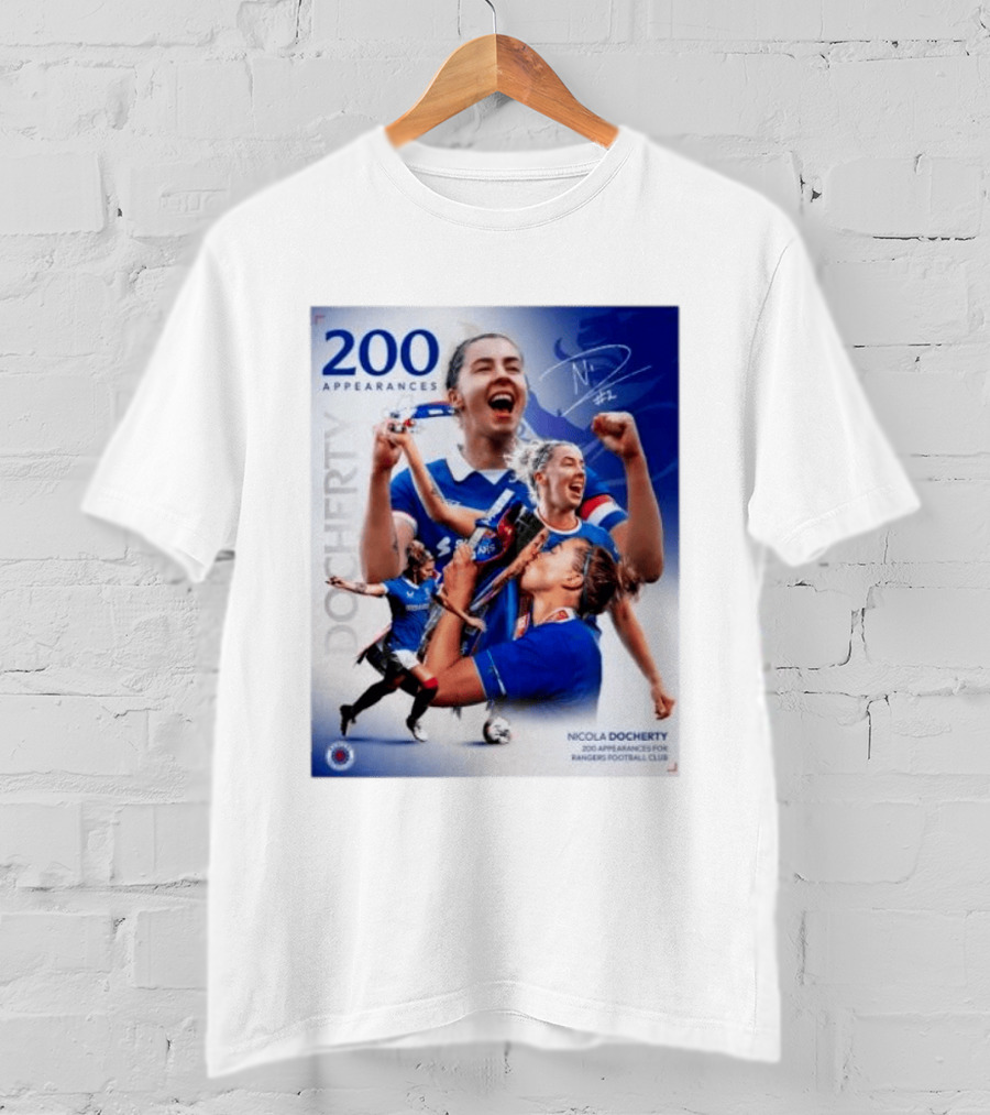 Nicola Docherty 200 Appearances Rangers Football Club Celebration T-Shirt