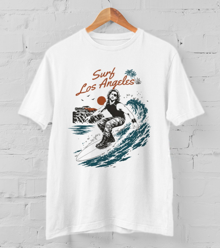 Surf Los Angeles 2026 Vintage Surfer With Sunset And Palm Tree Ocean Wave T-Shirt