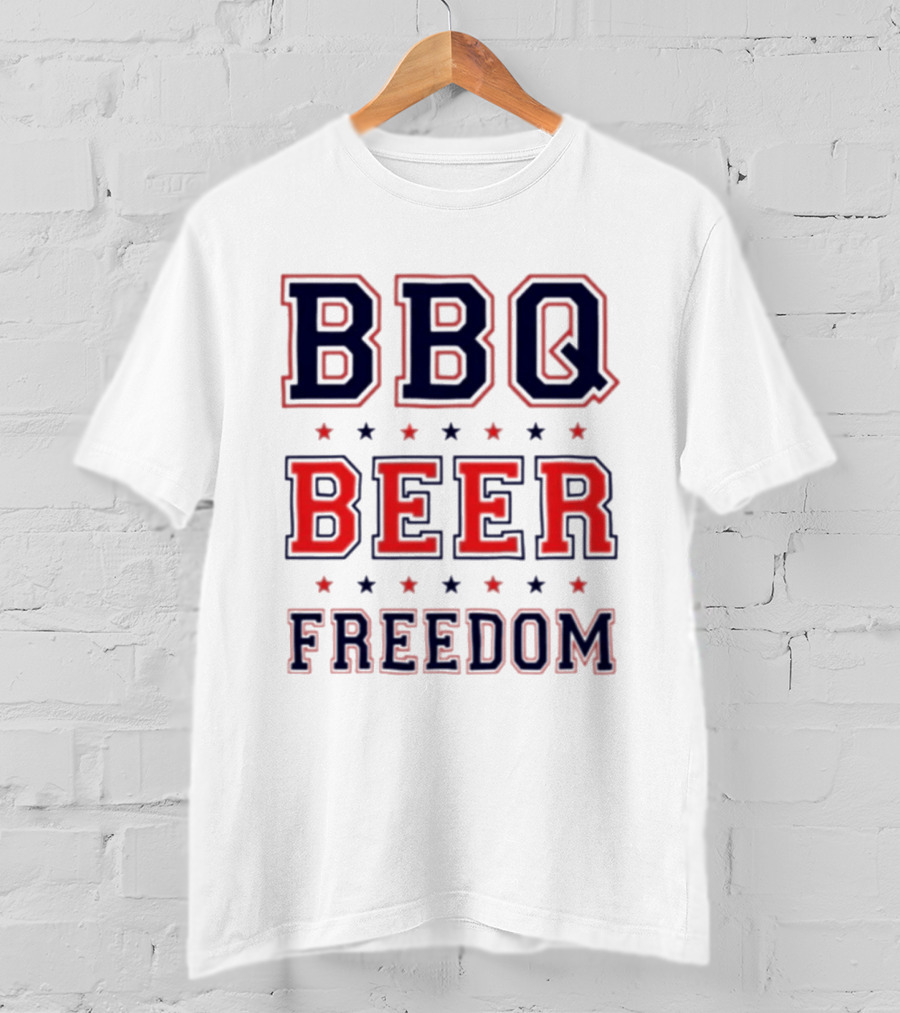 BBQ Beer Freedom Stars Bold Text Patriotic T-Shirt