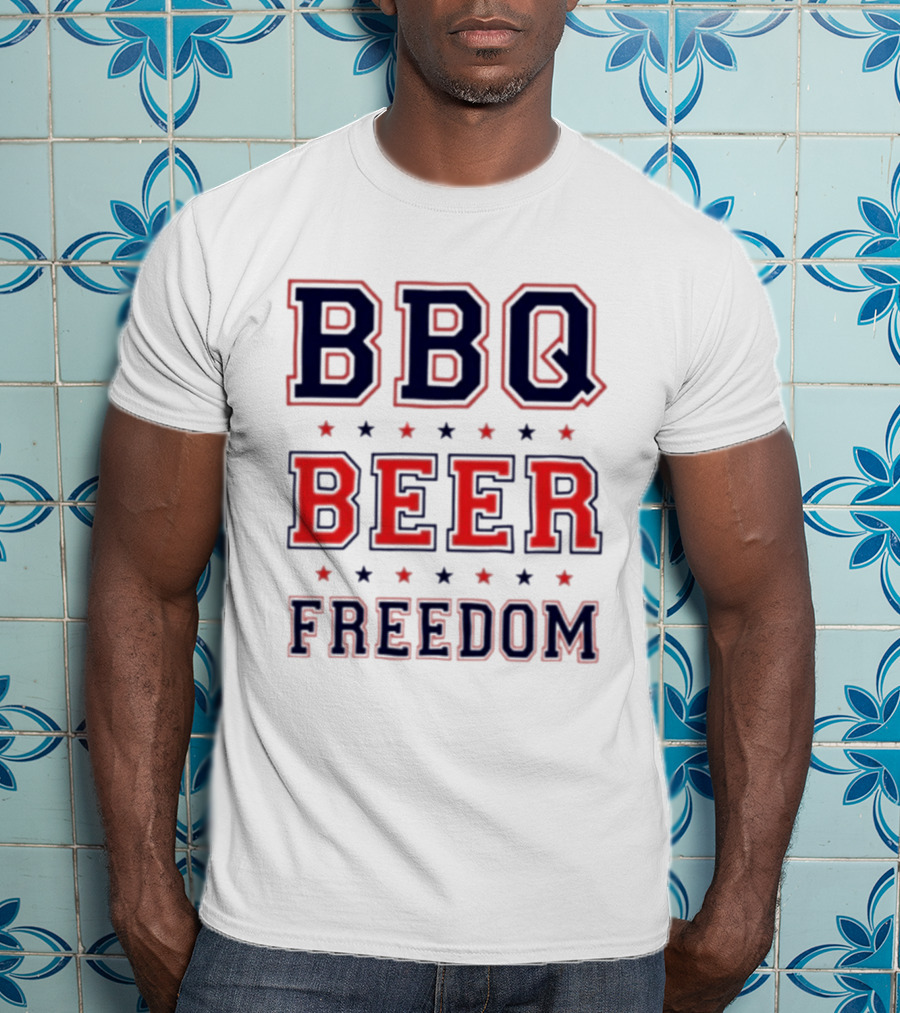 BBQ Beer Freedom Stars Bold Text Patriotic T-Shirt