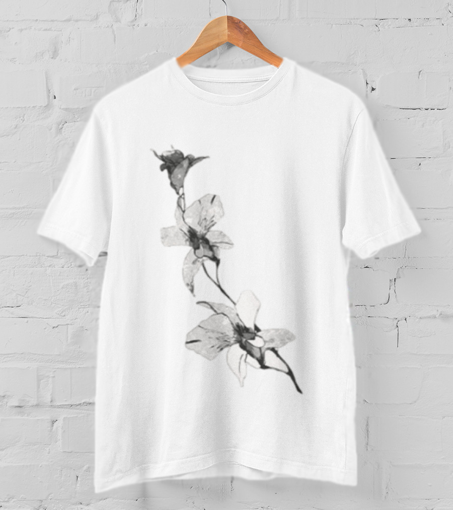 Orchid Flower Botanical Illustration Monochrome Blossom Print T-Shirt