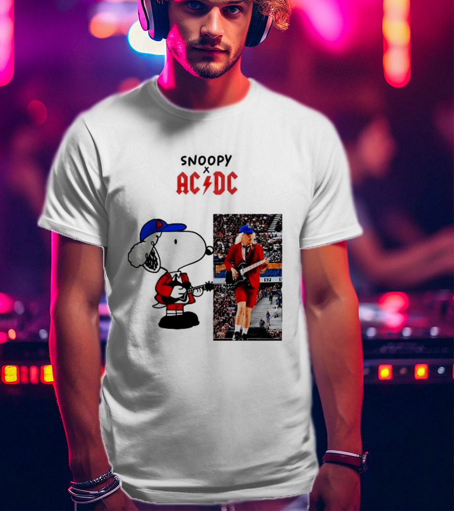 Snoopy Peanuts AC DC Angus Young Rock Concert T-Shirt