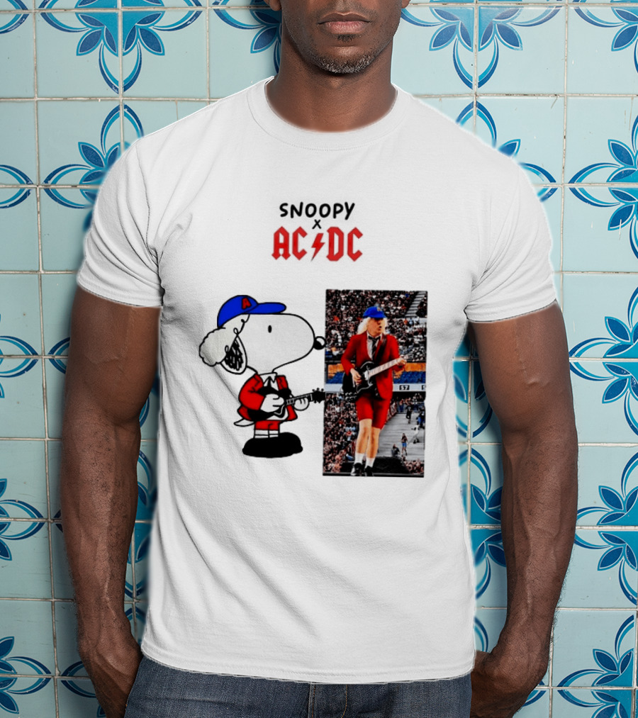Snoopy Peanuts AC DC Angus Young Rock Concert T-Shirt