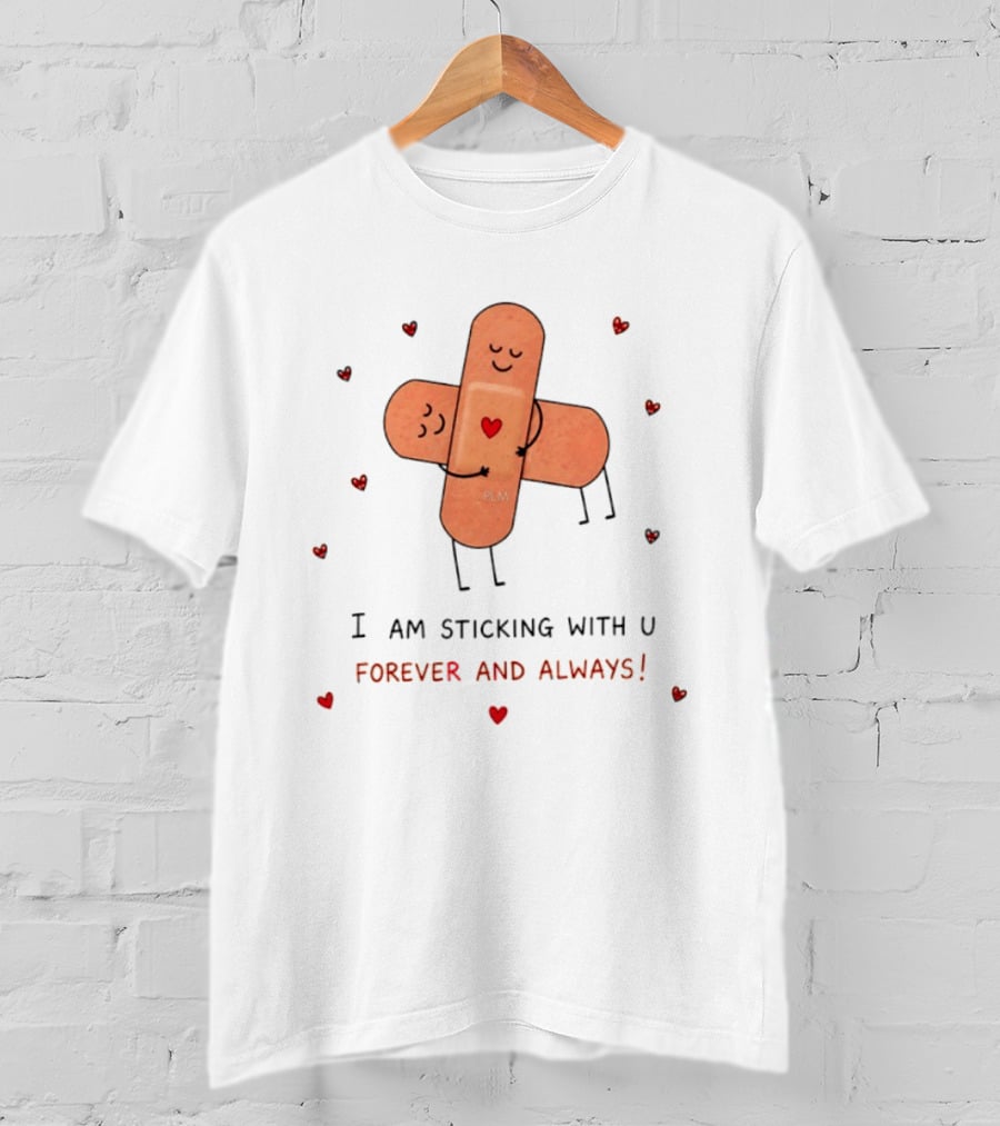 Bandages Hugging I Am Sticking With U Forever And Always Hearts T-Shirt