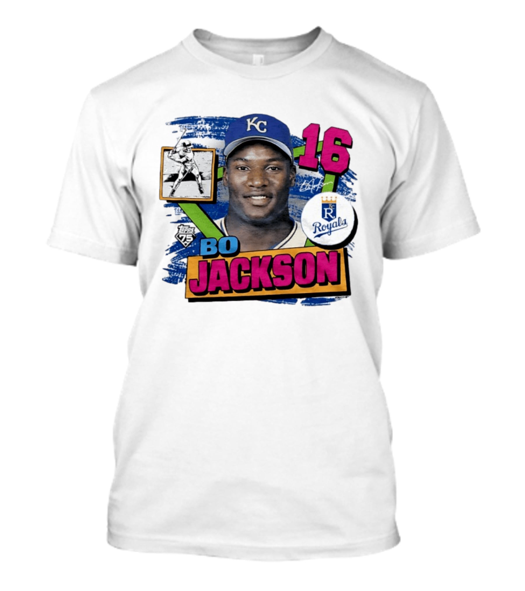 Bo Jackson 16 Kansas City Royals Topps 75 Vintage Baseball Memorabilia T-Shirt