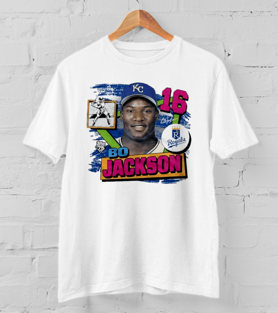 Bo Jackson 16 Kansas City Royals Topps 75 Vintage Baseball Memorabilia T-Shirt