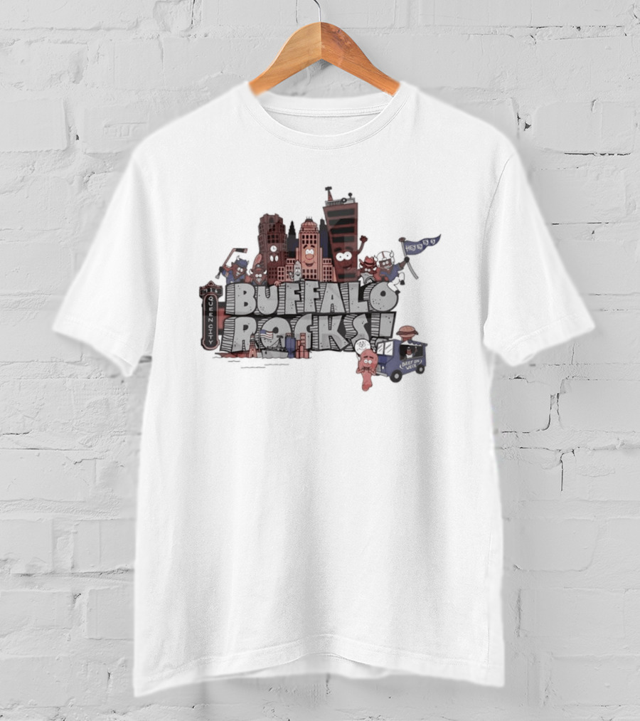 Buffalo Rocks City Landmarks Cartoon Historic Skyline T-Shirt