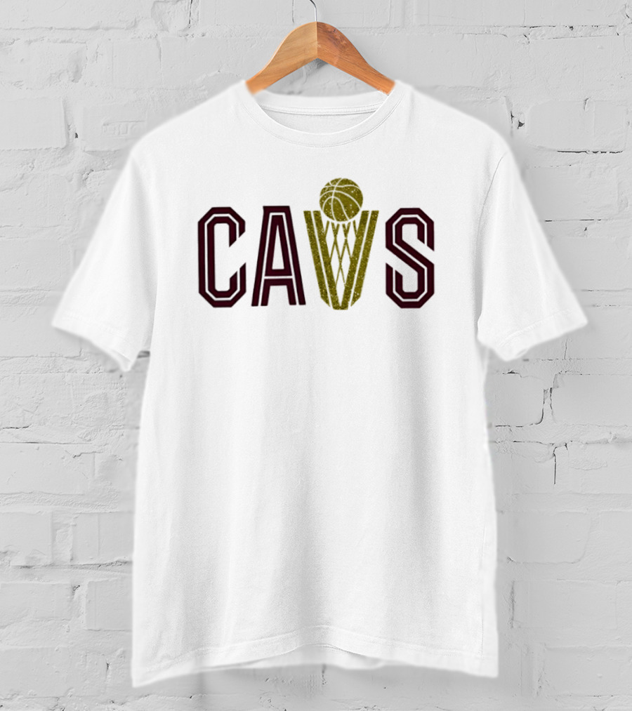 CAVS Gold Glitter Basketball Trophy Net T-Shirt