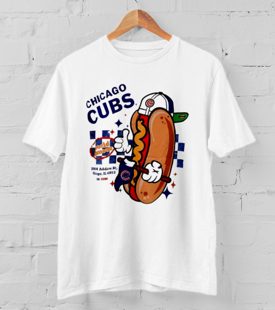 Chicago Cubs World Famous 1060 Addison St Hot Dog Wrigley Field Baseball Fan T-Shirt
