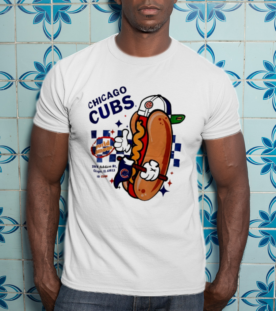 Chicago Cubs World Famous 1060 Addison St Hot Dog Wrigley Field Baseball Fan T-Shirt