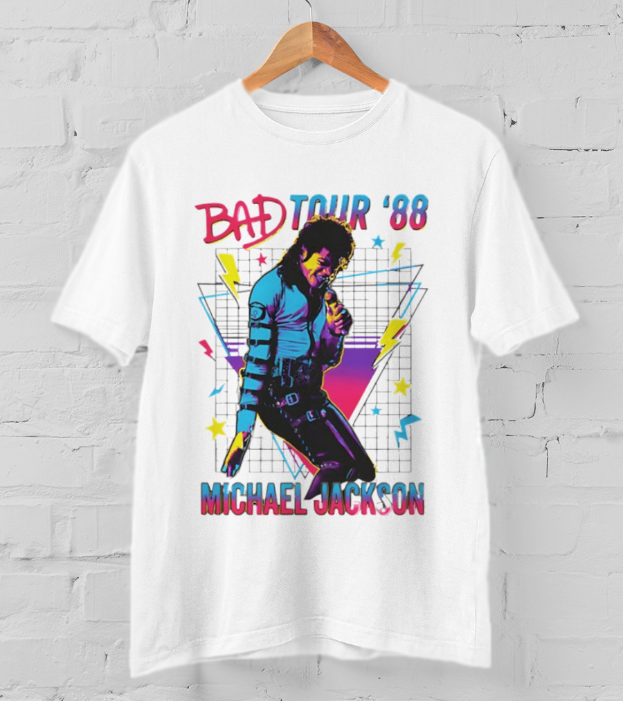 BAD Tour '88 Michael Jackson 90s Styles Retro Lightning Stars T-Shirt