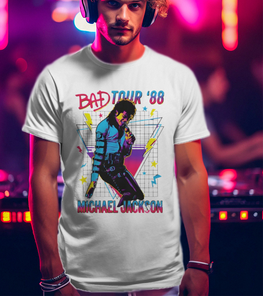 BAD Tour '88 Michael Jackson 90s Styles Retro Lightning Stars T-Shirt