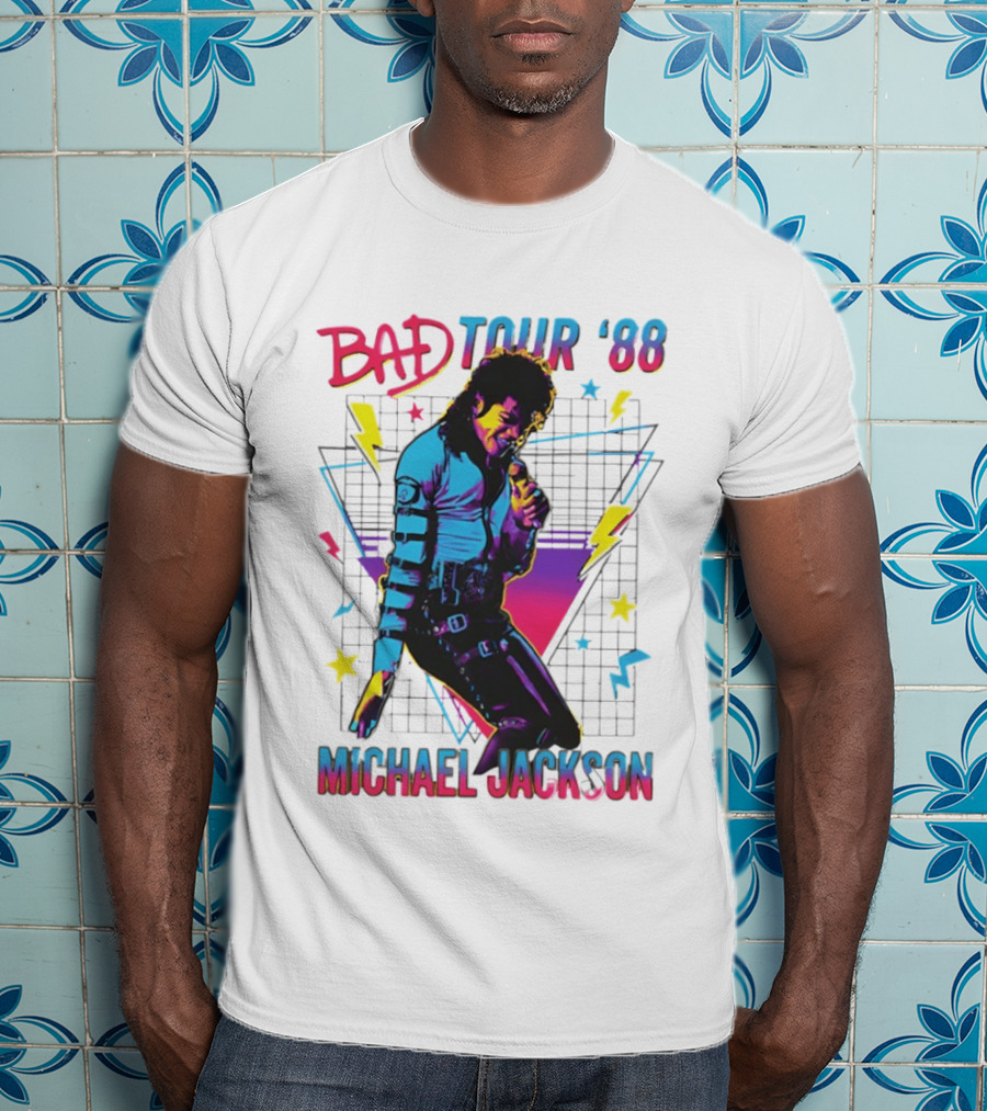 BAD Tour '88 Michael Jackson 90s Styles Retro Lightning Stars T-Shirt