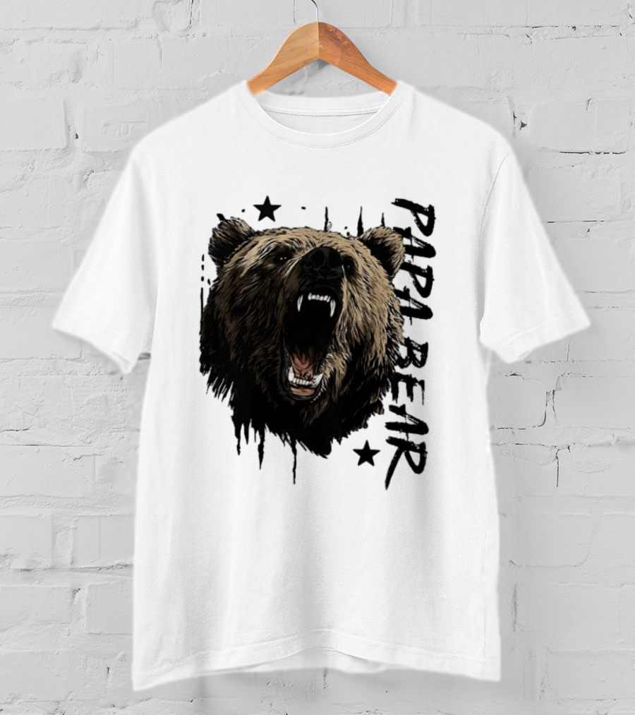 Papa Bear Distressed Flag Bold Grizzly Roar Father's Day T-Shirt
