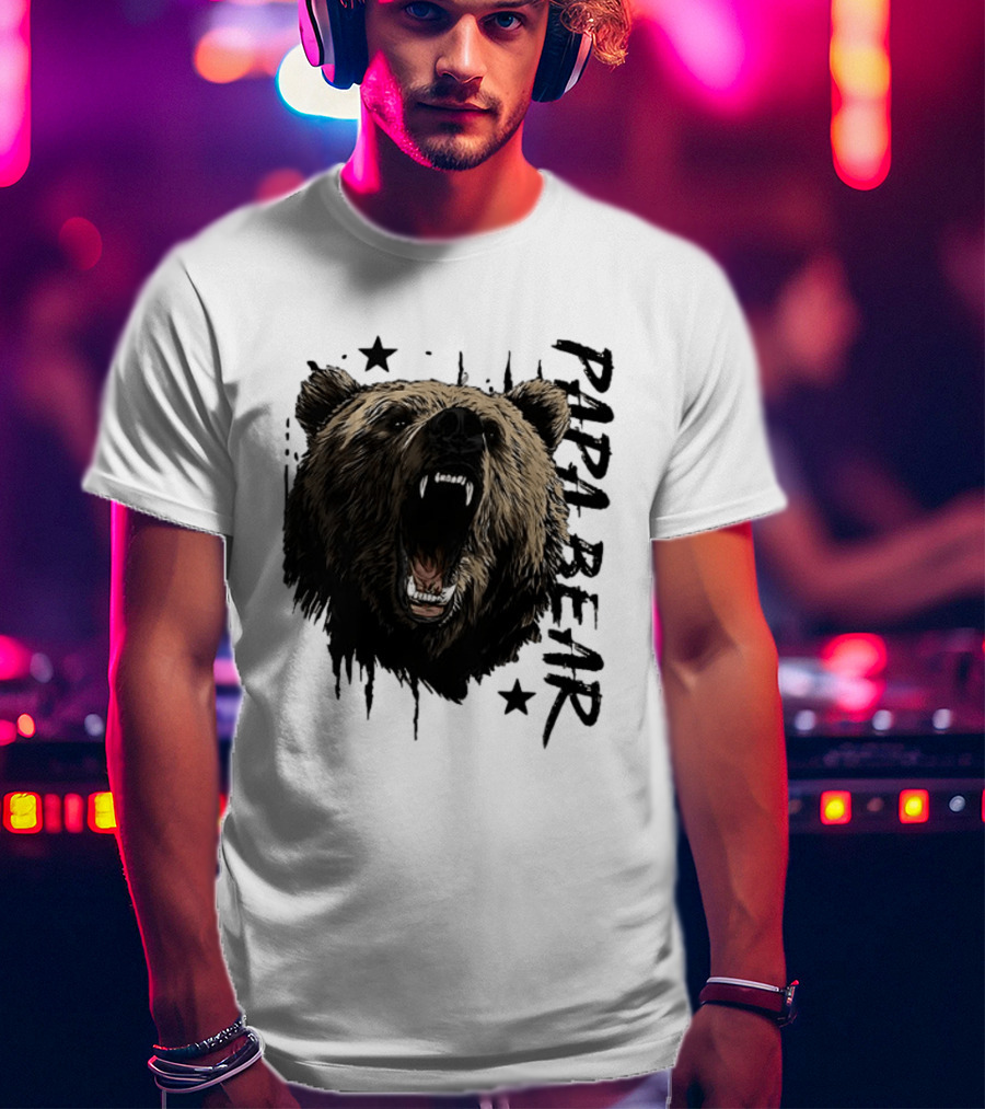 Papa Bear Distressed Flag Bold Grizzly Roar Father's Day T-Shirt