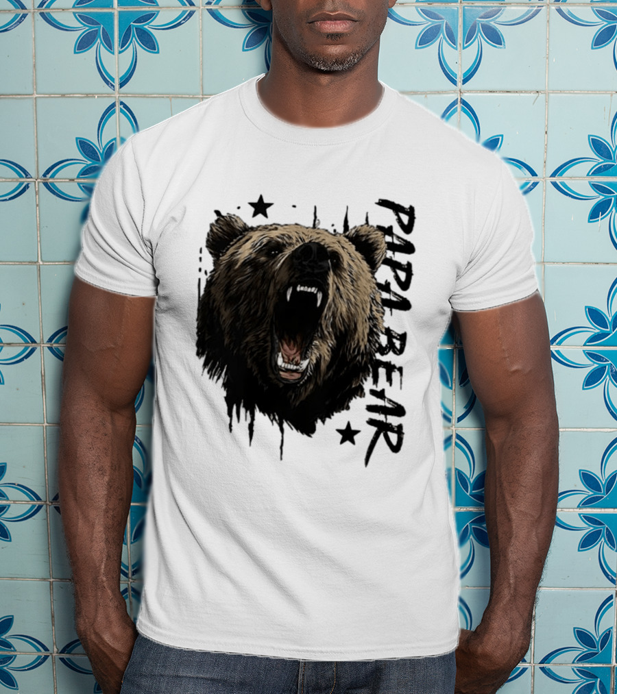 Papa Bear Distressed Flag Bold Grizzly Roar Father's Day T-Shirt
