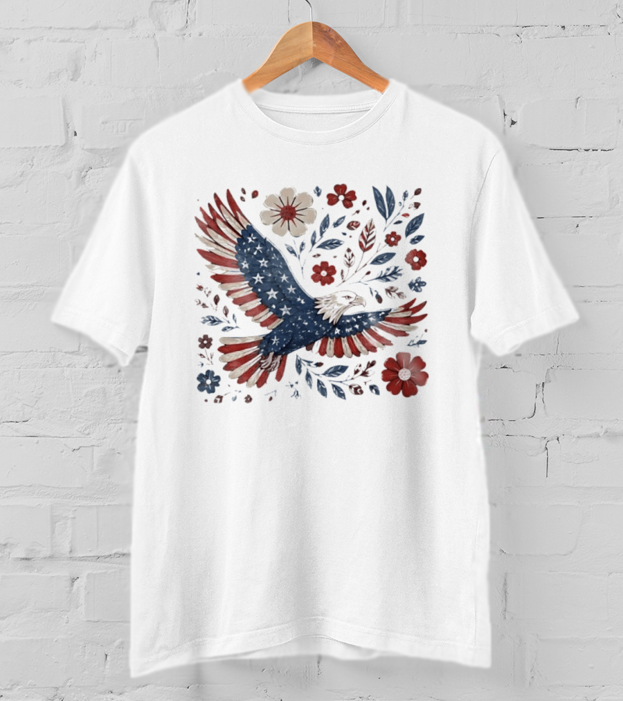 Patriotic Eagle 4th Of July USA 250th Anniversary Freedom Floral T-Shirt