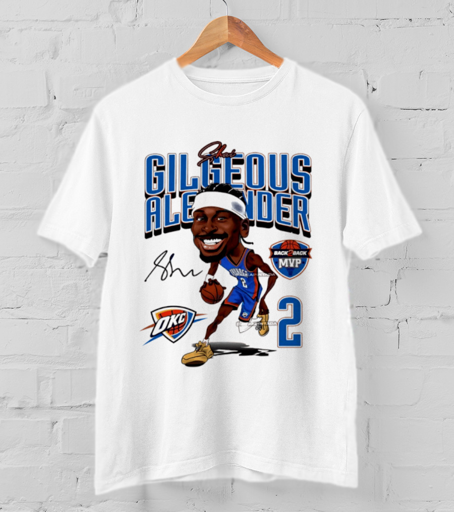 Shai Gilgeous Alexander OKC Thunder Back 2 Back MVP Number 2 Caricature T-Shirt