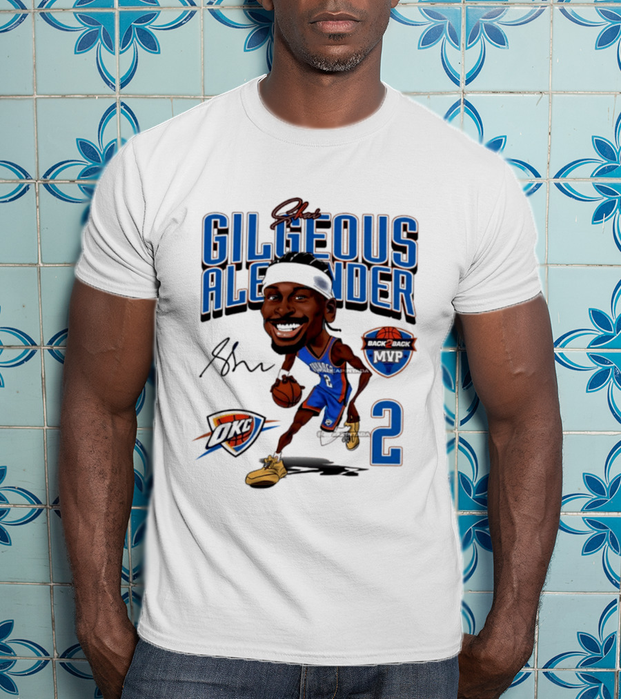 Shai Gilgeous Alexander OKC Thunder Back 2 Back MVP Number 2 Caricature T-Shirt