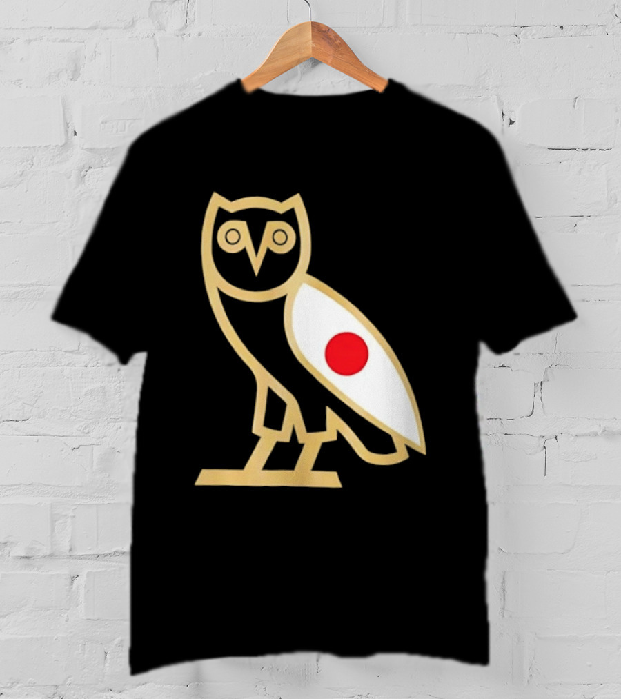 OVO Owl Japan Flag Icon Gold Outline And Red Circle Motif T-Shirt
