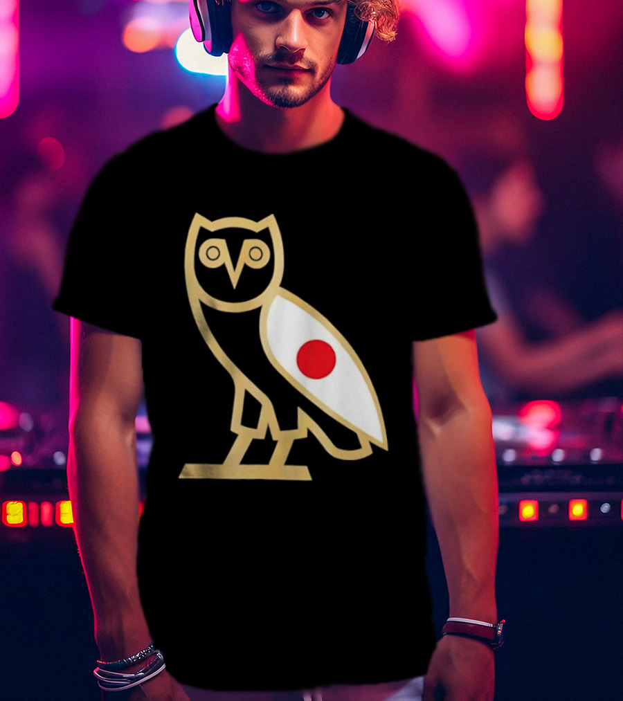 OVO Owl Japan Flag Icon Gold Outline And Red Circle Motif T-Shirt