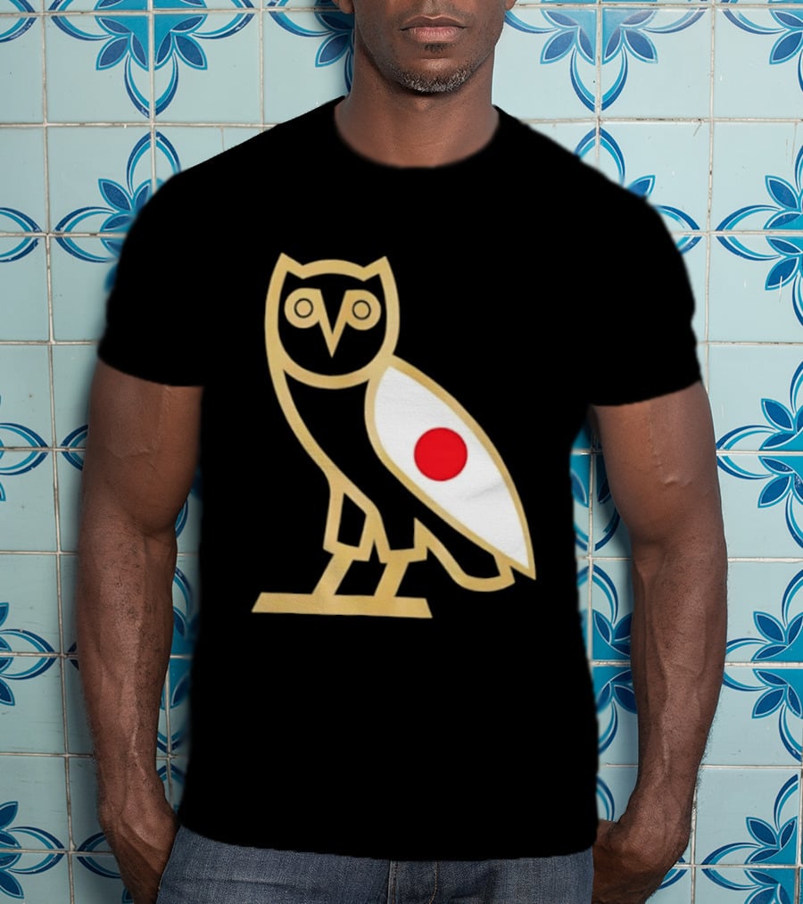 OVO Owl Japan Flag Icon Gold Outline And Red Circle Motif T-Shirt