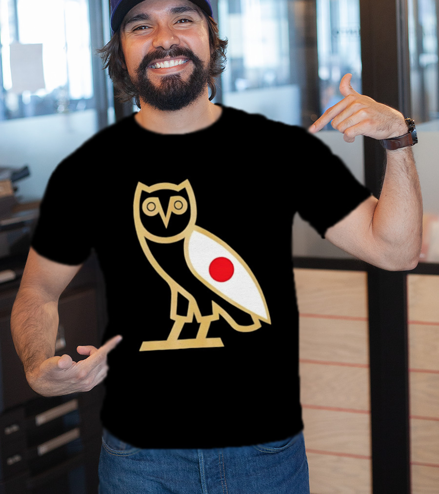 OVO Owl Japan Flag Icon Gold Outline And Red Circle Motif T-Shirt