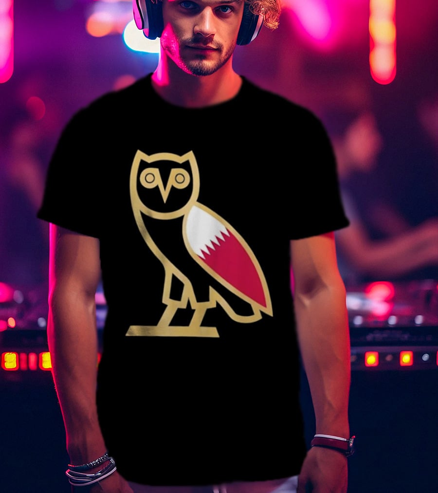 OVO Owl Gold Outline Qatar Flag Wing T-Shirt