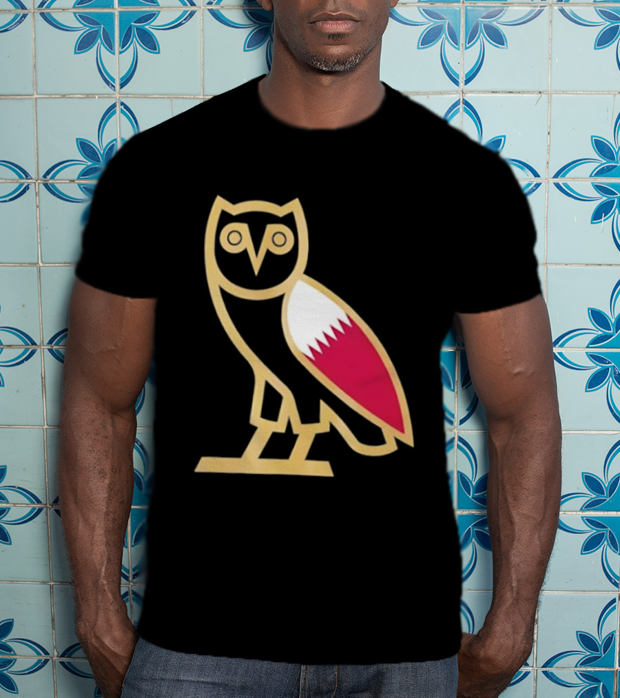 OVO Owl Gold Outline Qatar Flag Wing T-Shirt