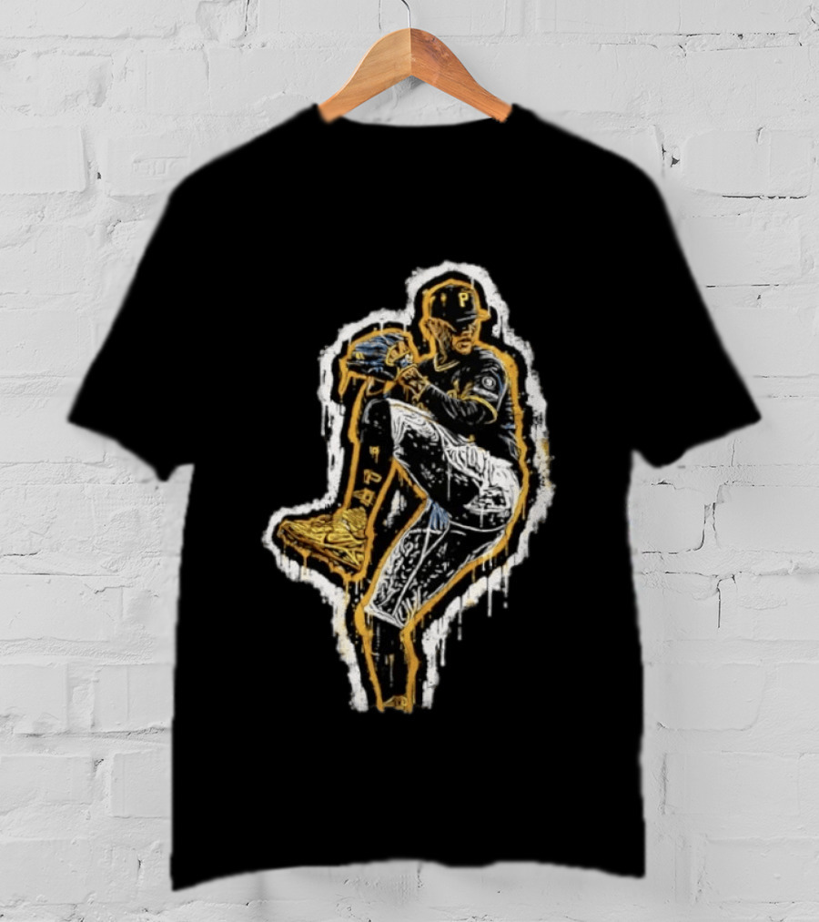 Paul Skenes Pittsburgh Pirates Pitching Pose Splatter Paint T-Shirt