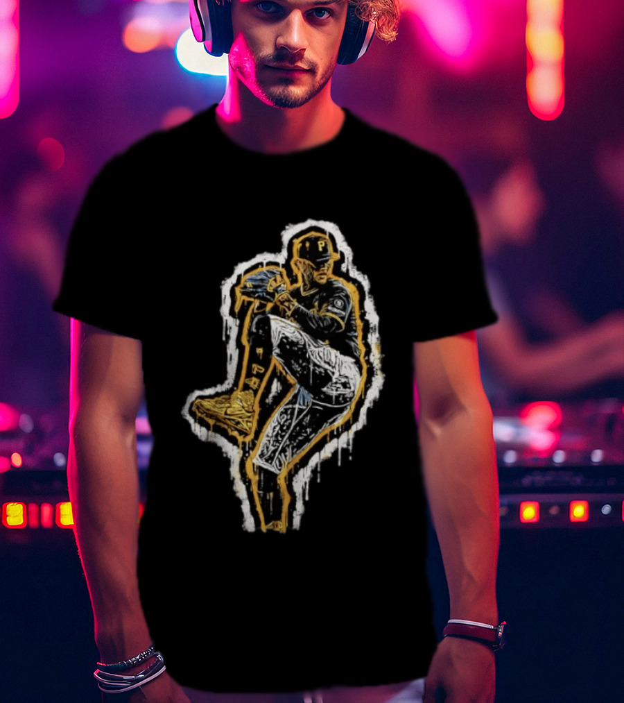 Paul Skenes Pittsburgh Pirates Pitching Pose Splatter Paint T-Shirt