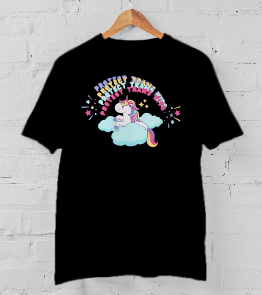 Protect Trans Kids Unicorn Rainbow Stars Cloud T-Shirt