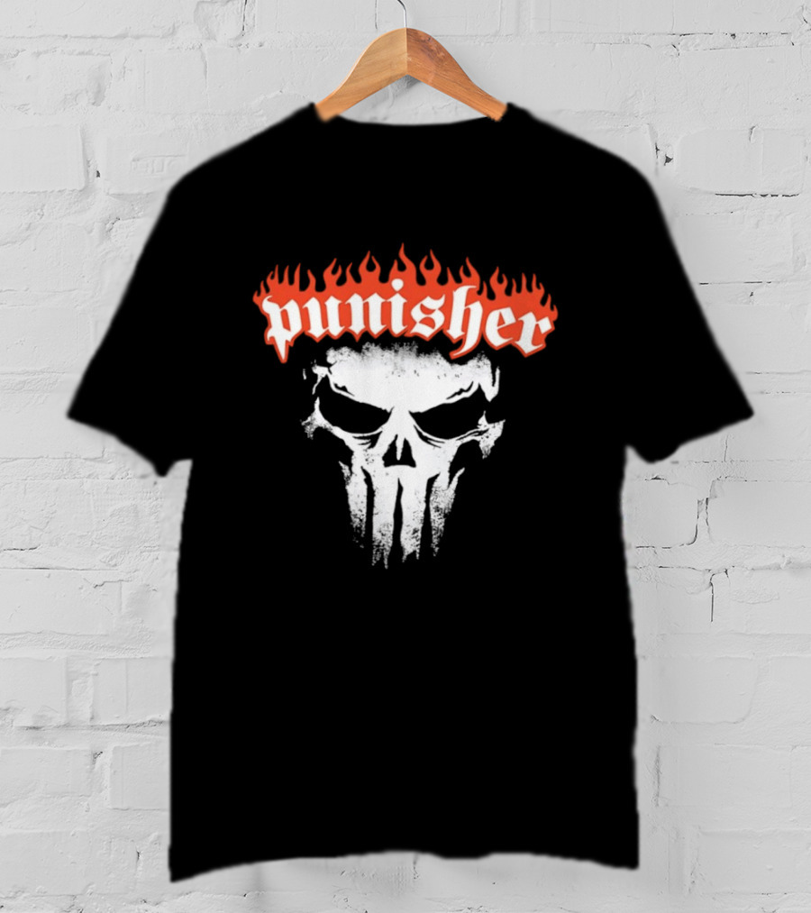 Punisher Skull Flame Graphic With Fiery T-Shirt