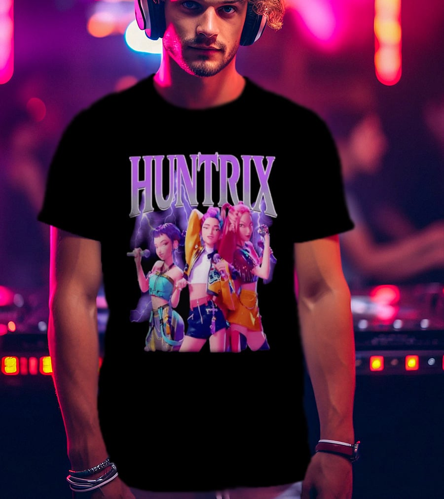 Huntrix Kpop Band Cartoon Characters With Microphones T-Shirt