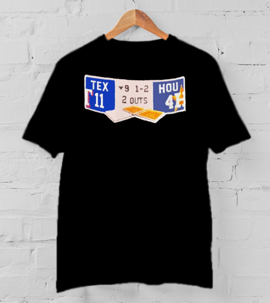 Texas Rangers 11 Houston Astros 4 Scoreboard 9th Inning 2 Outs T-Shirt