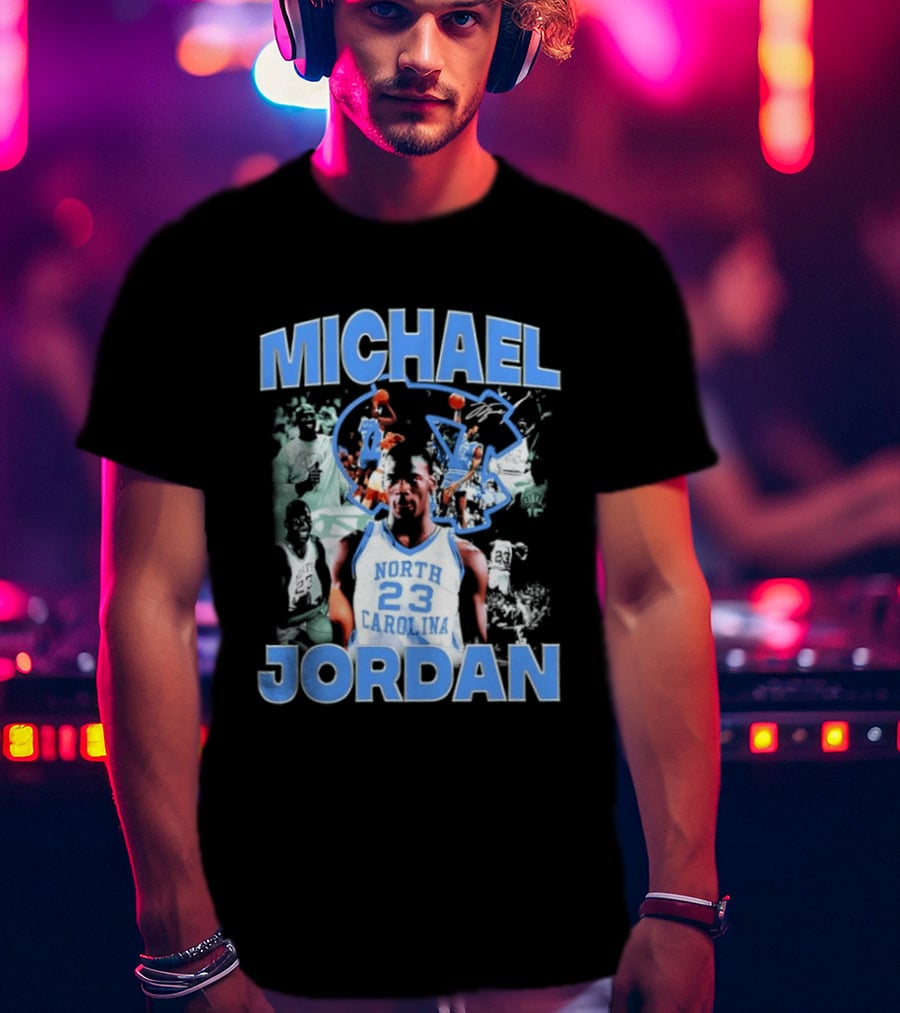 Michael Jordan 23 North Carolina Tar Heels Basketball Iconic Blue And White T-Shirt