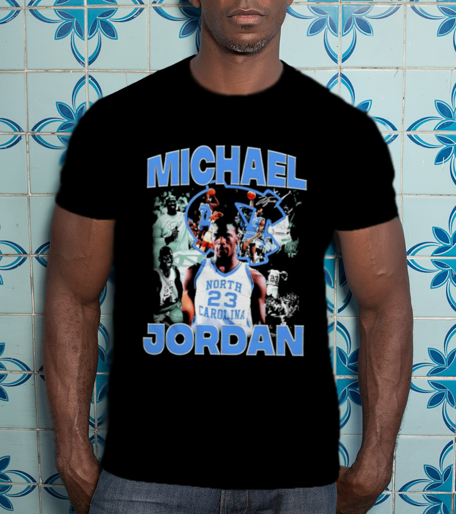 Michael Jordan 23 North Carolina Tar Heels Basketball Iconic Blue And White T-Shirt