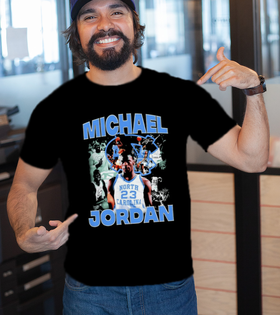 Michael Jordan 23 North Carolina Tar Heels Basketball Iconic Blue And White T-Shirt