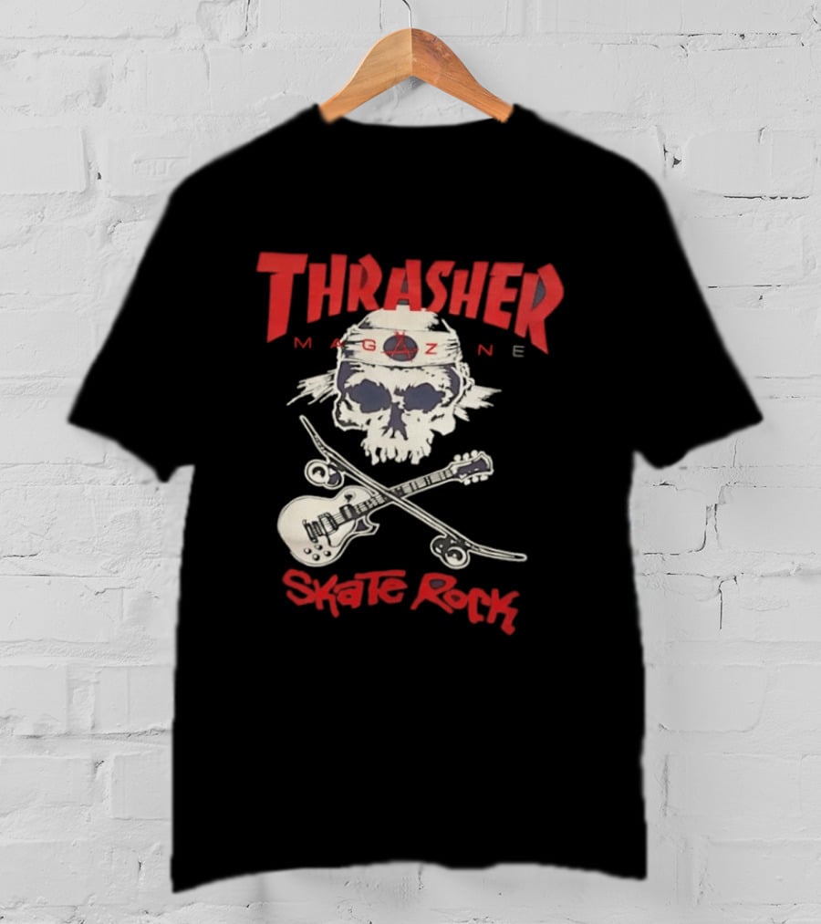 Thrasher Magazine Skate Rock Skull Guitar Crossbones T-Shirt