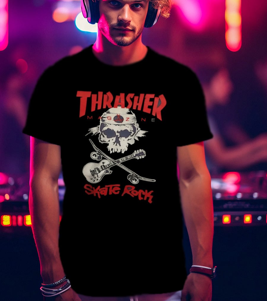 Thrasher Magazine Skate Rock Skull Guitar Crossbones T-Shirt