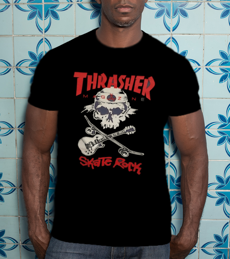Thrasher Magazine Skate Rock Skull Guitar Crossbones T-Shirt